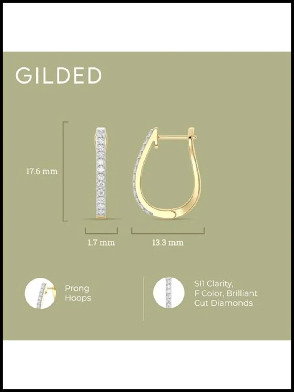 Lab-Grown Diamond Prong Set Hoop Earrings 925 Sterling Silver 14KT Gold Plated